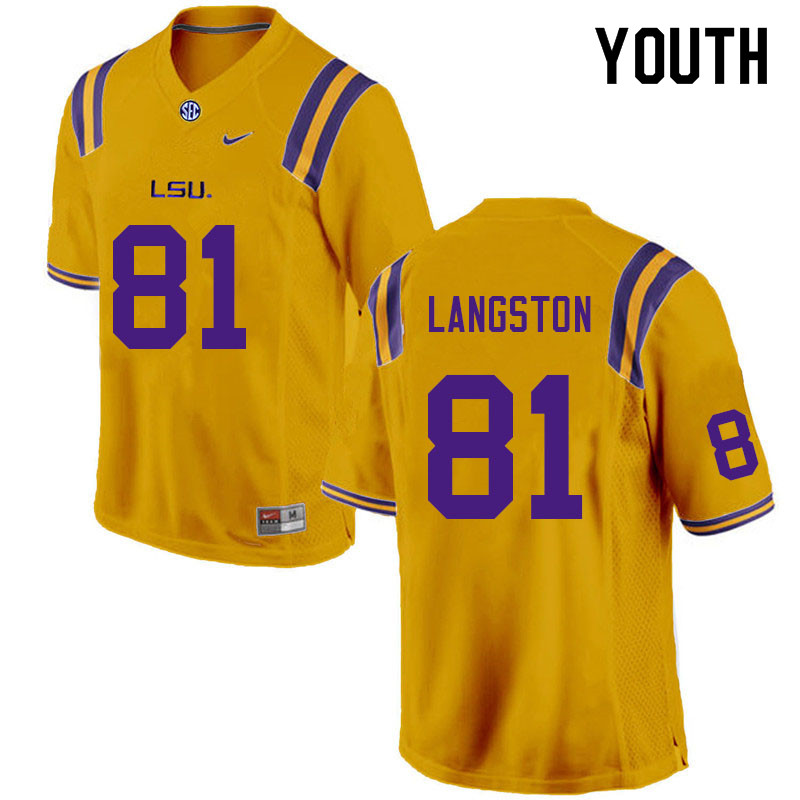 Youth #81 Bryce Langston LSU Tigers College Football Jerseys Sale-Gold